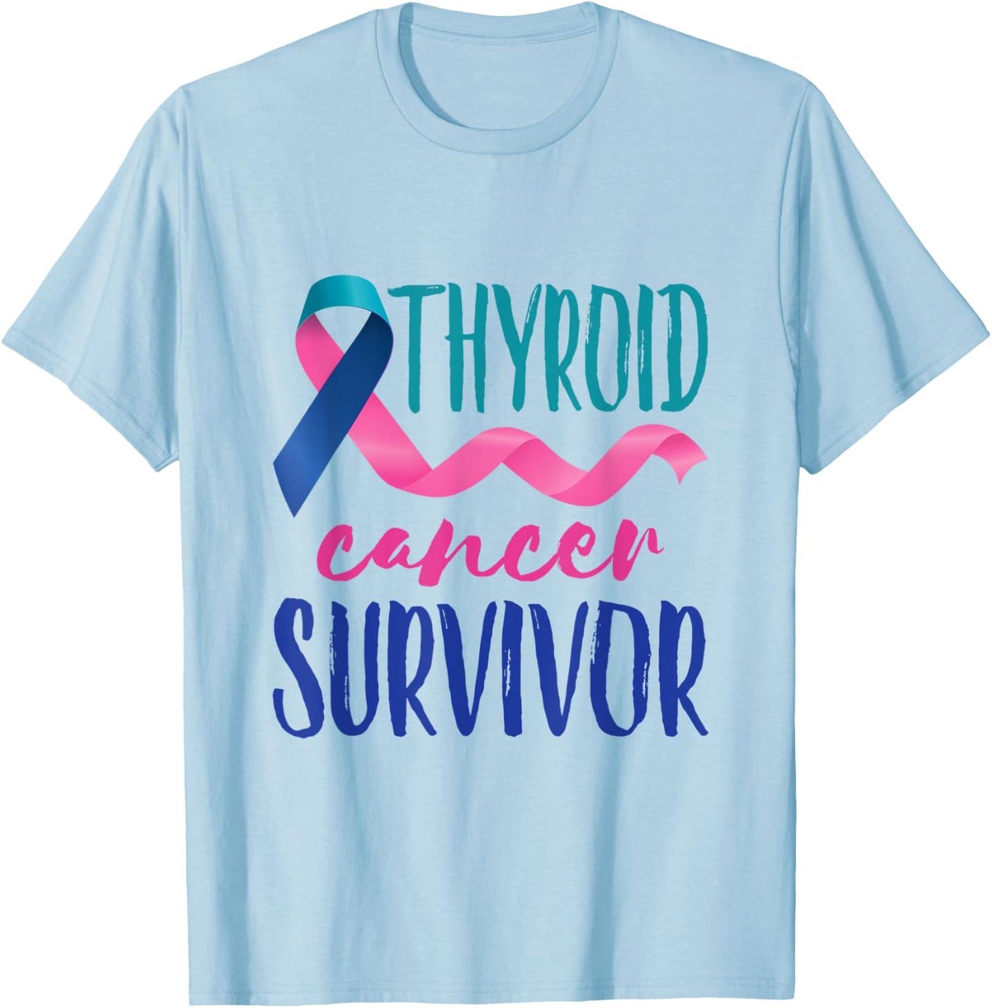 Thyroid Cancer Survivor Awareness Ribbon Teal Blue Pink T-Shirt - T-Shirt | Light Blue