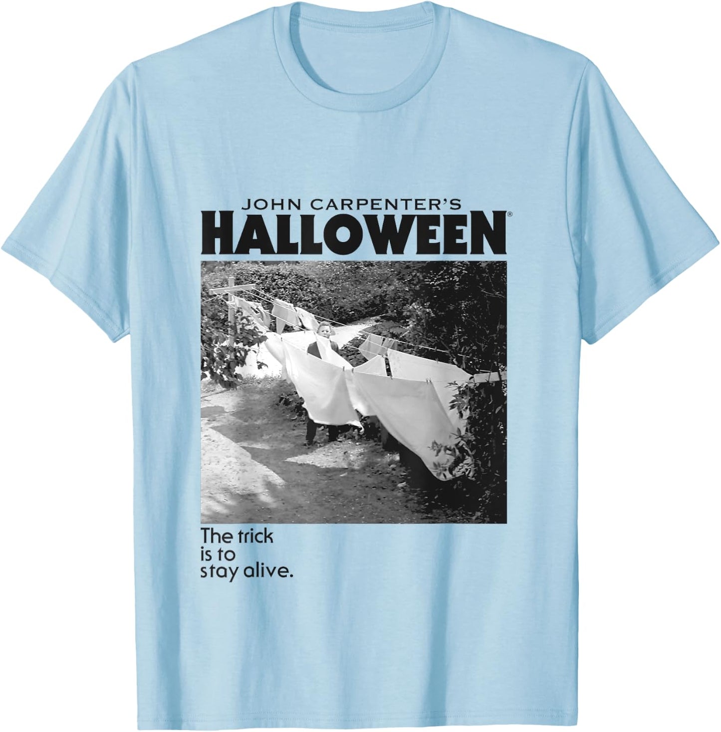 Halloween Michael Myers Standing by Clothes Line T-Shirt - T-Shirt | Light Blue