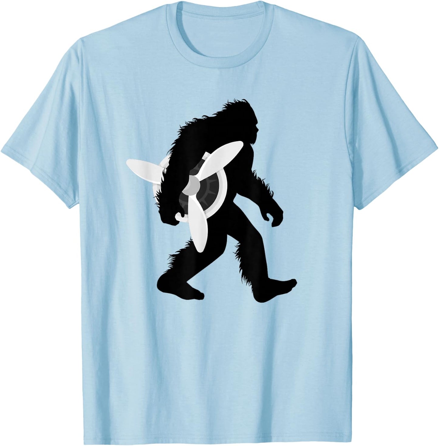 Bigfoot Carrying Airplane Propeller Sasquatch Pilot T-Shirt - T-Shirt | Light Blue