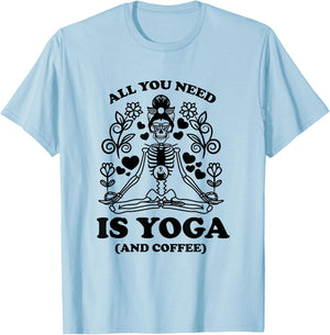 Yoga Coffee Skeleton Namaste Design / Boho Yogi Teacher Men Women T-Shirt - T-Shirt | Light Blue