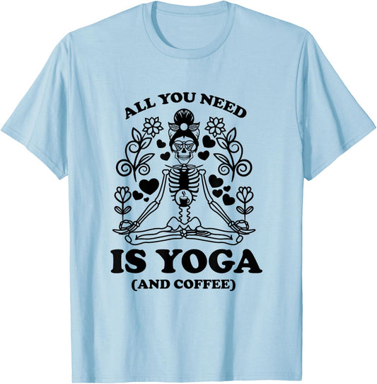 Yoga Coffee Skeleton Namaste Design / Boho Yogi Teacher Men Women T-Shirt - T-Shirt | Light Blue
