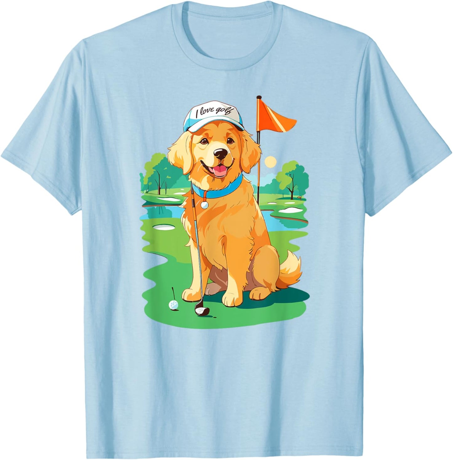 Golf Player Lover Golden Retriever T-Shirt - T-Shirt | Light Blue