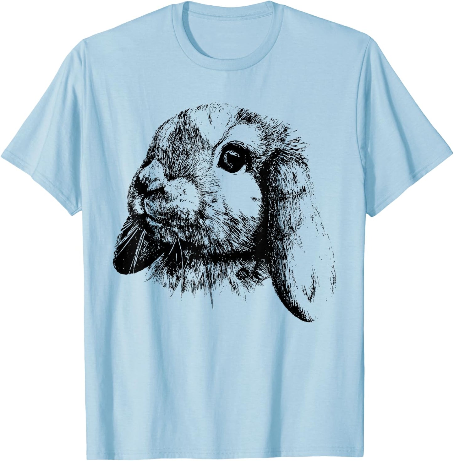 Rabbit Bunny Realistic Drawing , Graphic Lop Eared Bunny T-Shirt - T-Shirt | Light Blue