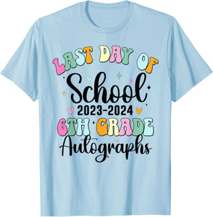 2024 Last Day of School Autograph 6th Grade Graduation Party T-Shirt - T-Shirt | Light Blue