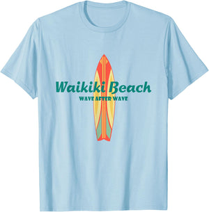 Waikiki Beach Hawaii Souvenir Retro Vintage Surf Gifts T-Shirt - T-Shirt | Light Blue