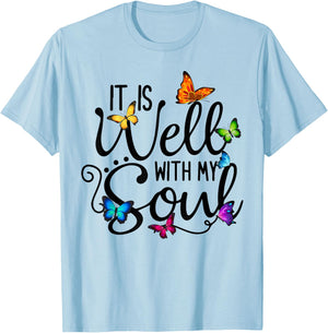 It Is Well With My Soul Christian Hymn - Butterfly Art T-Shirt - T-Shirt | Light Blue