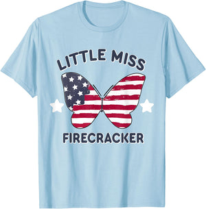 USA Flag Little Miss Firecracker 4th July Women Toddler Girl T-Shirt - T-Shirt | Light Blue