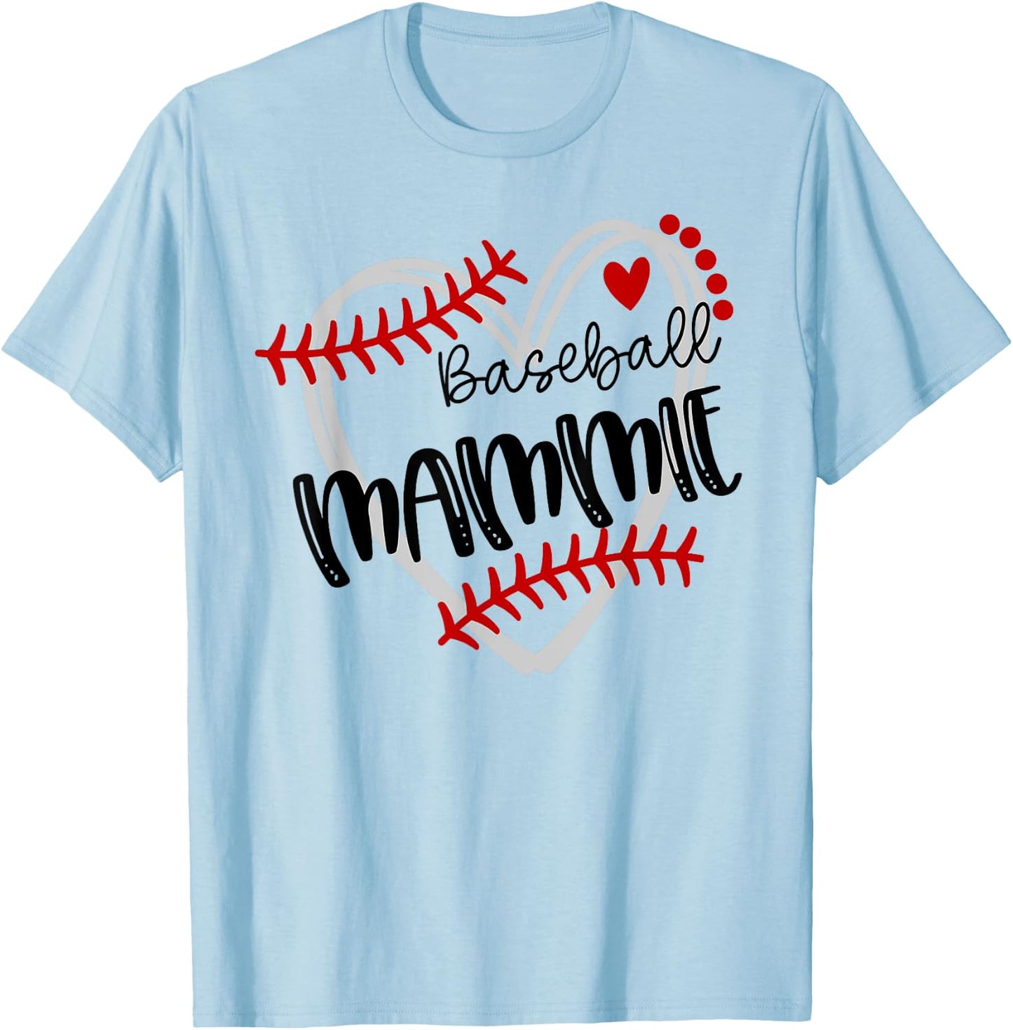 Personalized Baseball Heart Cute Mammie Women Baseball T-Shirt - T-Shirt | Light Blue