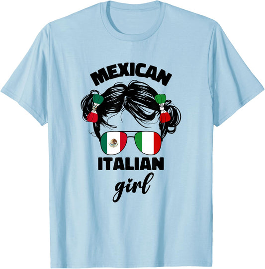 Girls Half Mexican And Italian Mexico Italy Flag Kids Girl T-Shirt - T-Shirt | Light Blue