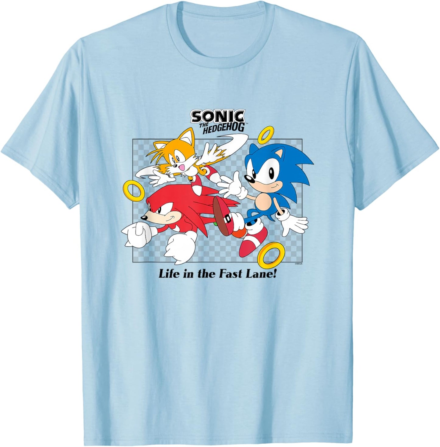 Sonic The Hedgehog Life In The Fast Lane Tails & Knuckles T-Shirt - T-Shirt | Light Blue