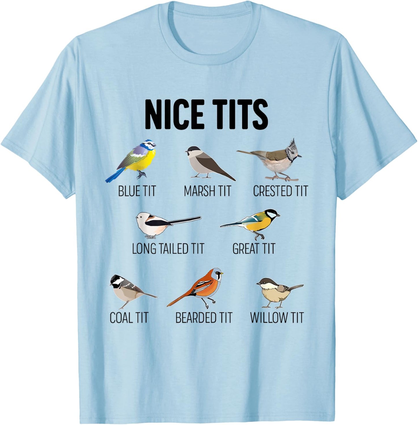 Nice Tits Pun Joke Funny Bird Lover Enthusiast Birdwatcher T-Shirt - T-Shirt | Light Blue