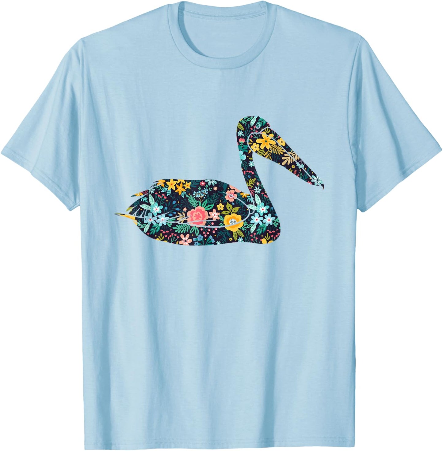 Floral Pelican Silhouette Girls Graphic T-Shirt - T-Shirt | Light Blue