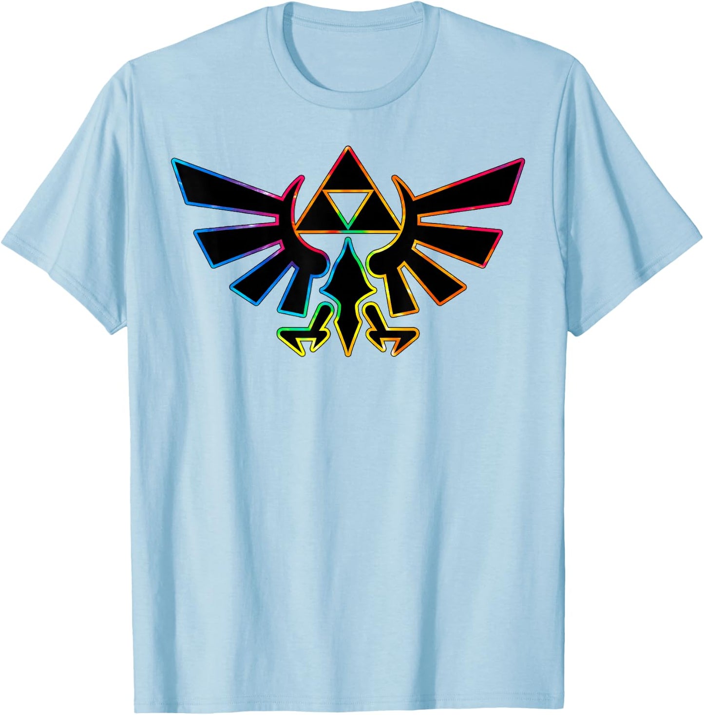 The Legend of Zelda Rainbow Neon Outline Hyrule Symbol T-Shirt - T-Shirt | Light Blue