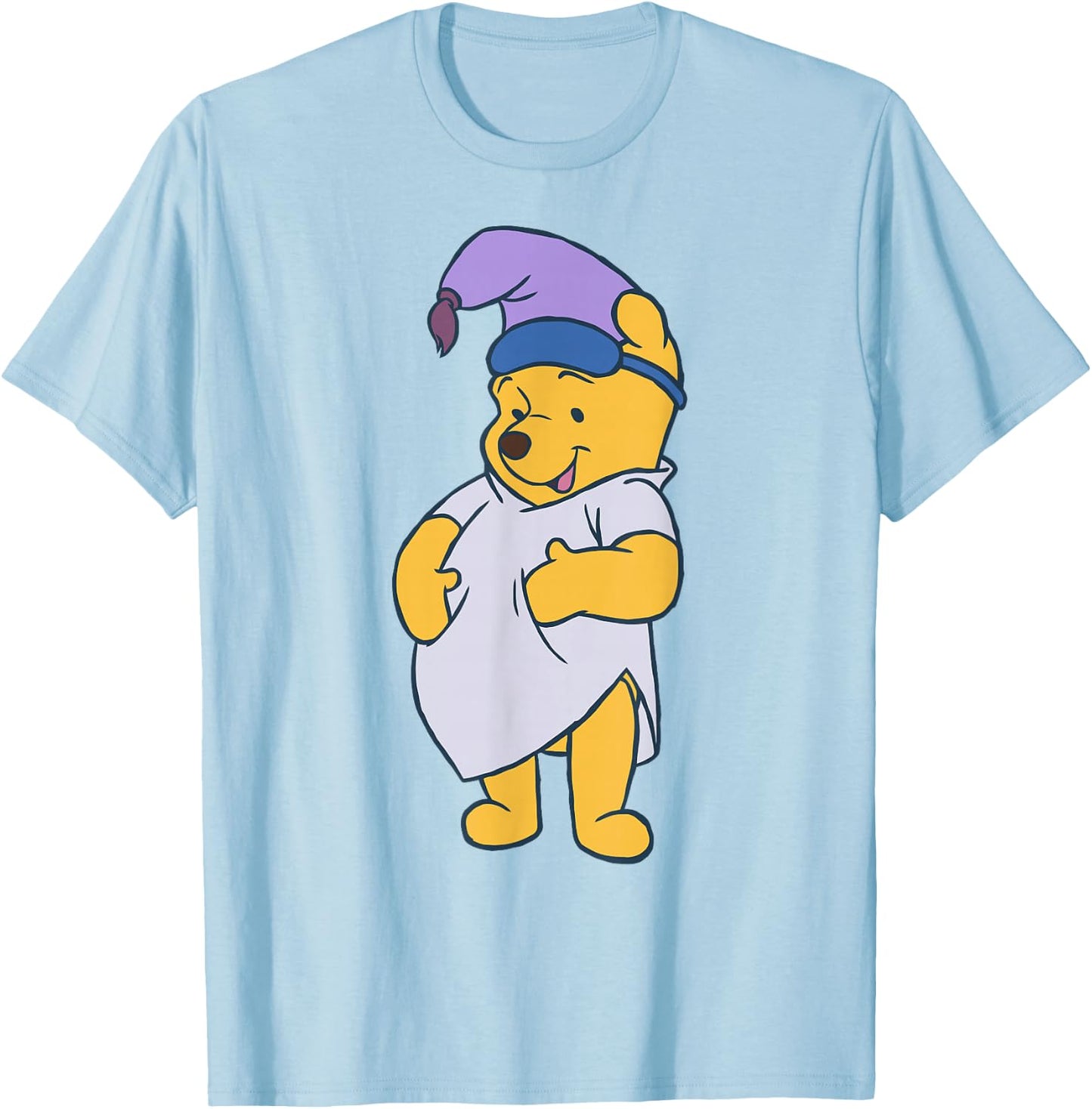 Disney Winnie The Pooh Cute Pooh Ready to Sleep Big Portrait T-Shirt - T-Shirt | Light Blue