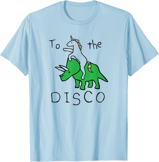 To The Disco Unicorn Riding Dinosaur T-Shirt - T-Shirt | Light Blue