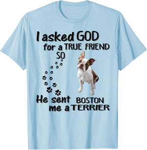 I Asked God For True Friend So He Sent Boston Terrier T-Shirt - T-Shirt | Light Blue