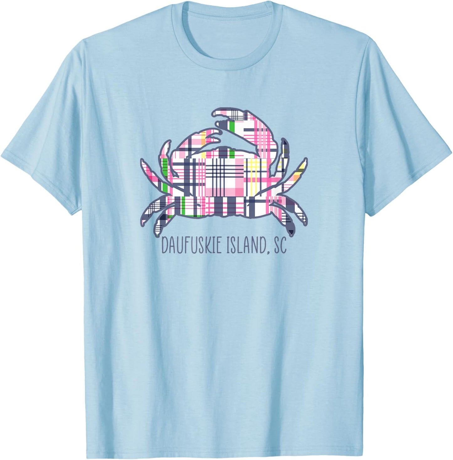 Daufuskie Island South Carolina Vacation Madras Plaid Crab T-Shirt - T-Shirt | Light Blue