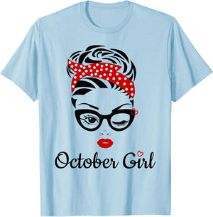 Women October Girl Birthday Girl Born October T-Shirt - T-Shirt | Light Blue