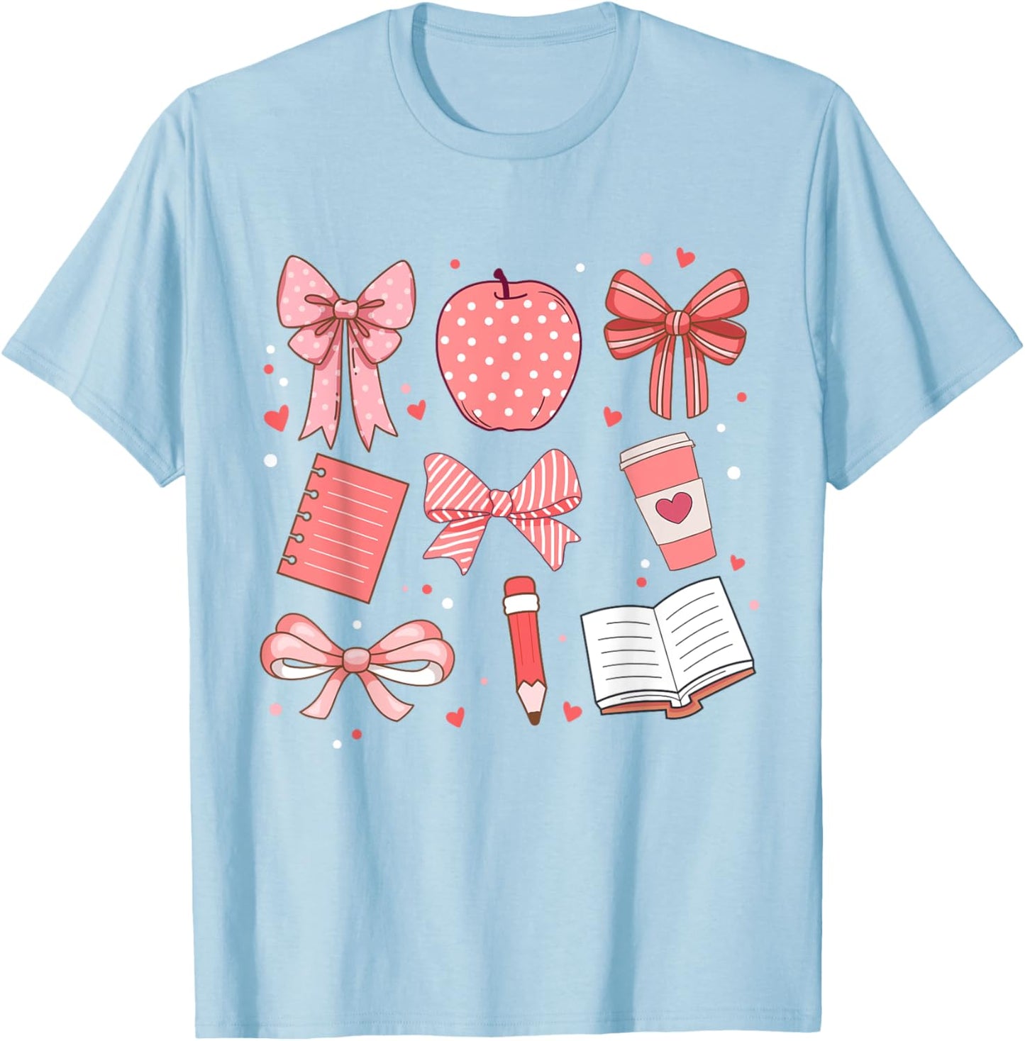 Happy Back To School 1st Day Toddler Girl Boho Coquette Bows T-Shirt - T-Shirt | Light Blue