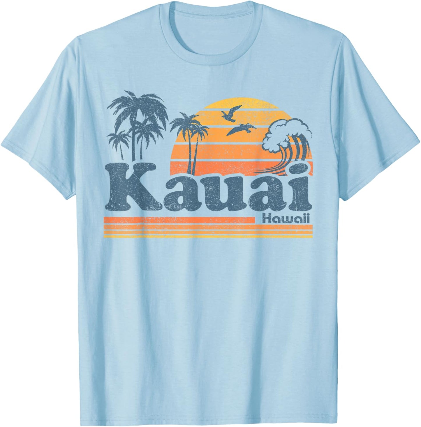 Kauai Hawaii Vintage Beach Summer Surfing 70s Retro Hawaiian T-Shirt - T-Shirt | Light Blue