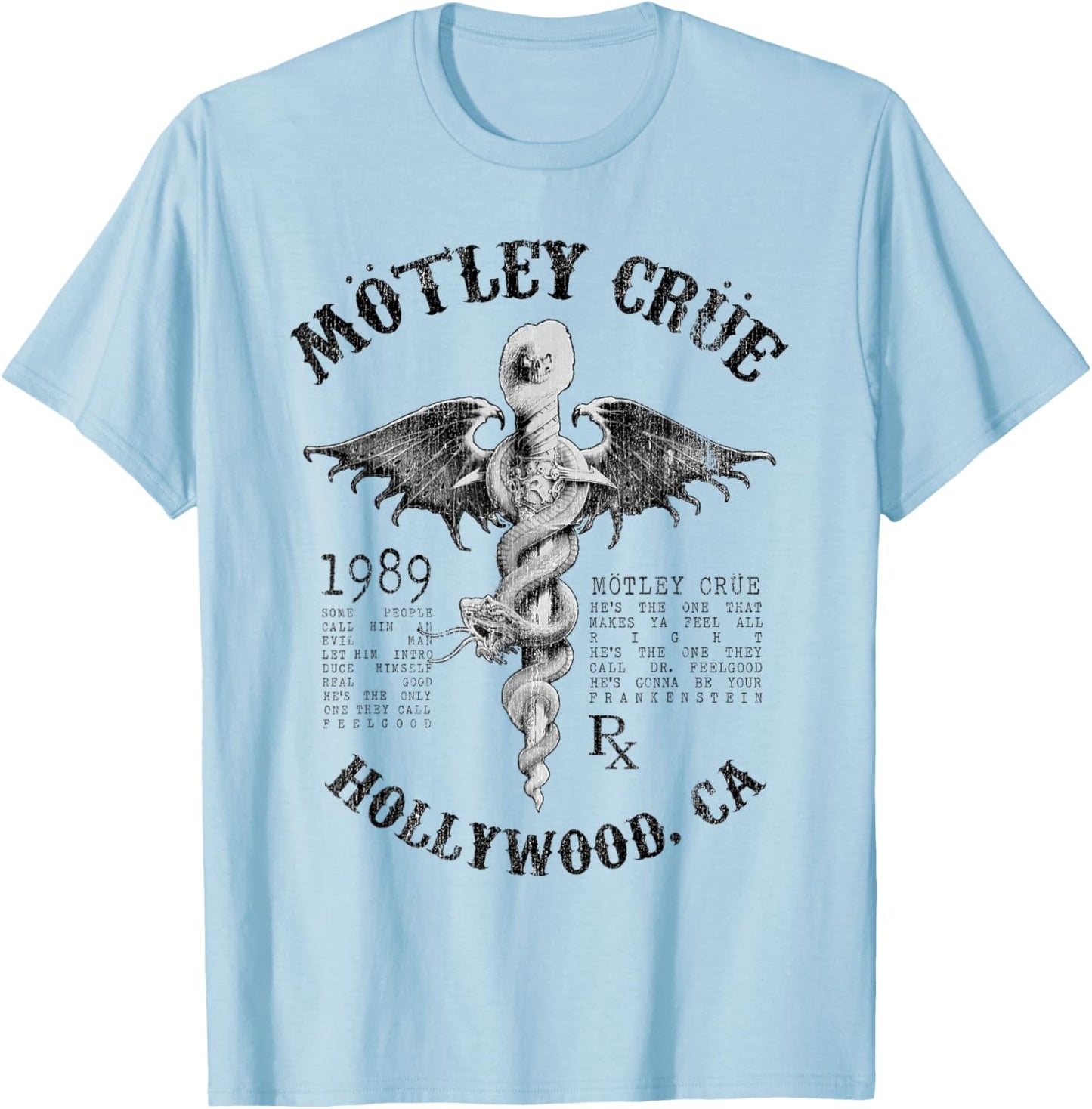 Mötley Crüe – Feel Good Lyrics White T-Shirt - T-Shirt | Light Blue