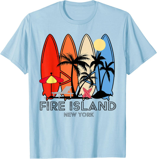 Fire Island New York Retro Surfer Vintage T-Shirt - T-Shirt | Light Blue
