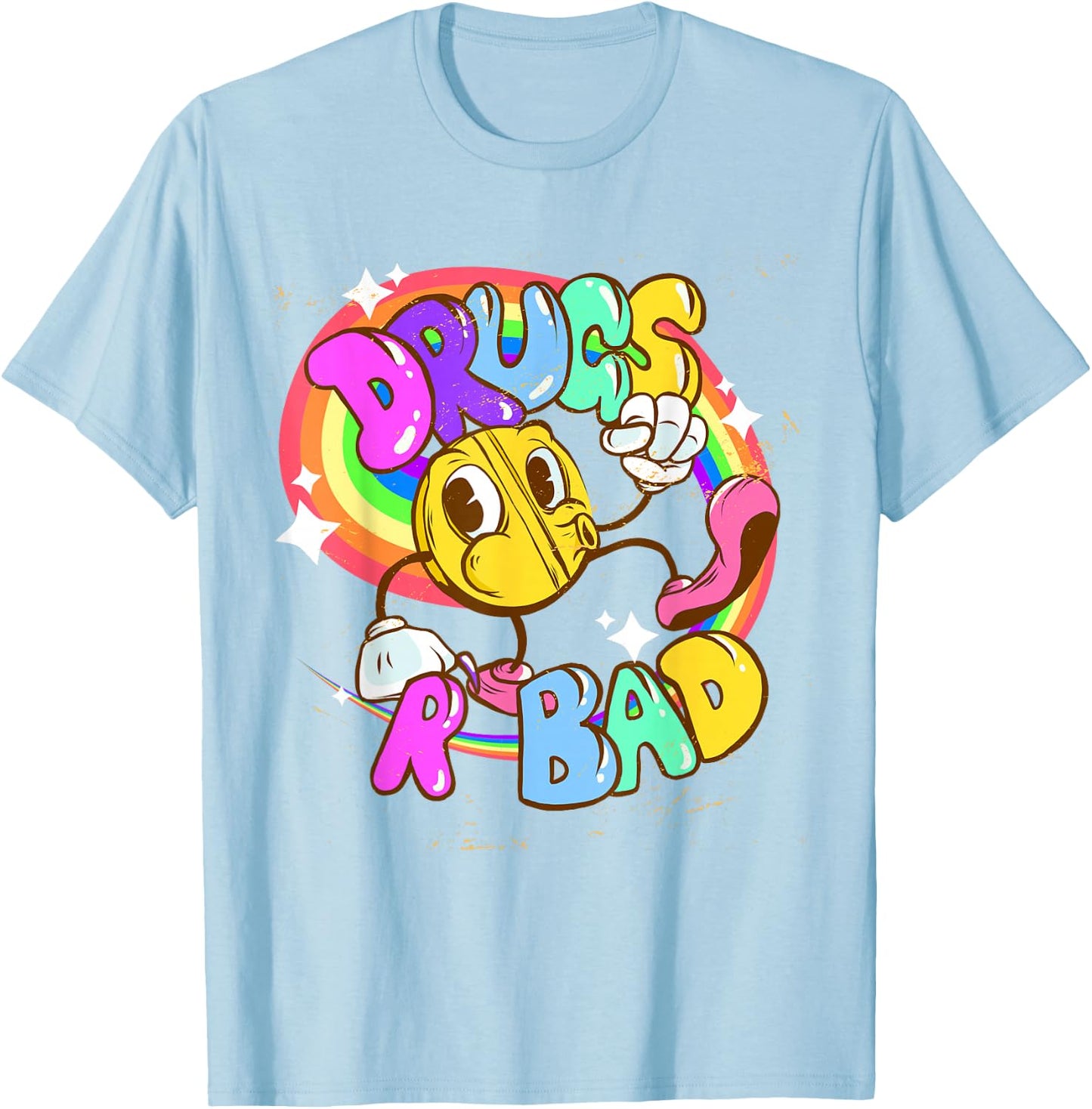 Funny Rave EDM Raver Drugs R Bad - -Adults, Yellow, X-Small, Short Sleeve T-Shirt - T-Shirt | Light Blue