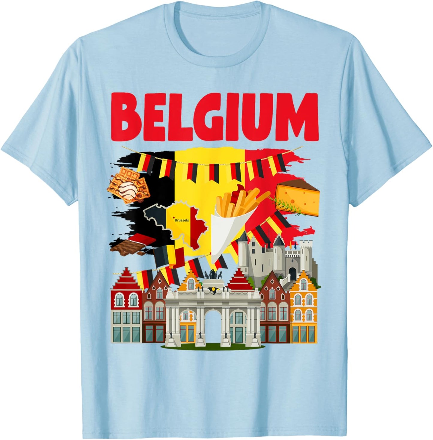 Belgium Flag Outfit Idea For Kids & Novelty Belgian Flag T-Shirt - T-Shirt | Light Blue