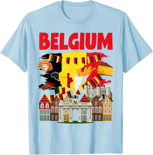 Belgium Flag Outfit Idea For Kids & Novelty Belgian Flag T-Shirt - T-Shirt | Light Blue
