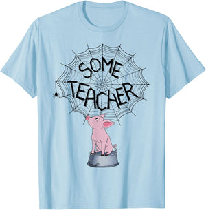 Some Teacher SpiderWeb Funny Pig Reading Books Lovers Women T-Shirt - T-Shirt | Light Blue