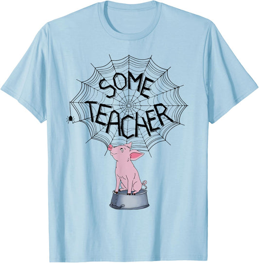 Some Teacher SpiderWeb Funny Pig Reading Books Lovers Women T-Shirt - T-Shirt | Light Blue