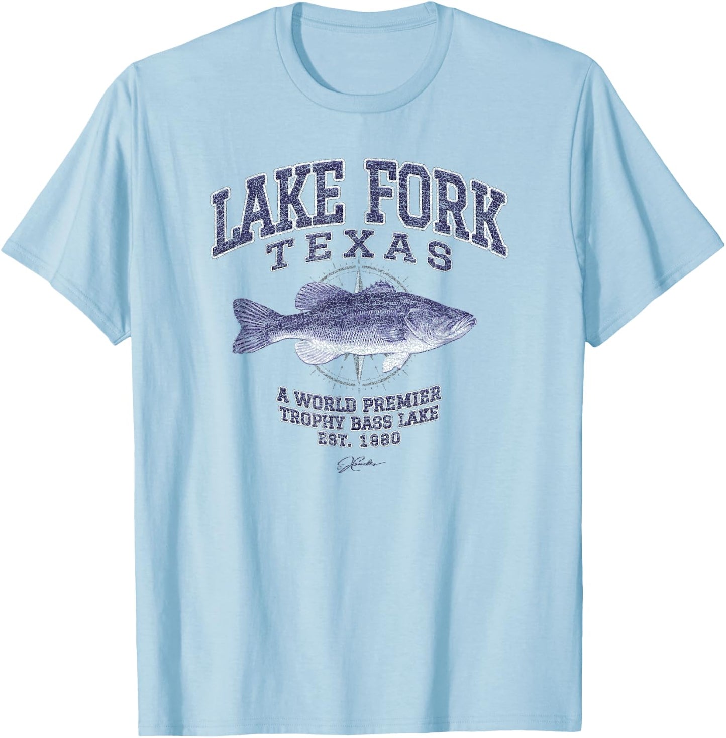 JCombs: Lake Fork, TX, with Largemouth Bass T-Shirt - T-Shirt | Light Blue