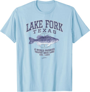 JCombs: Lake Fork, TX, with Largemouth Bass T-Shirt - T-Shirt | Light Blue