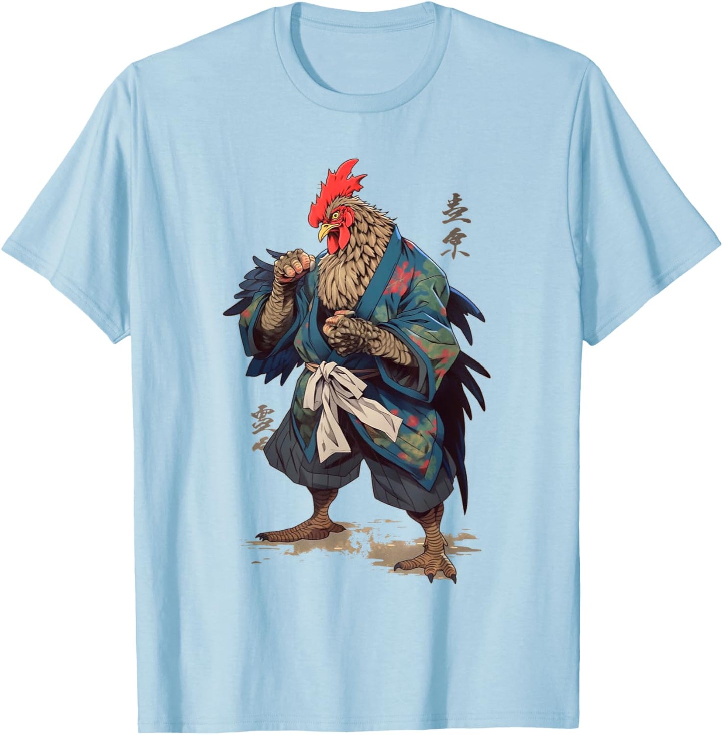 Japanese Traditional Ink Rooster Samurai Art Chicken Warrior T-Shirt - T-Shirt | Light Blue