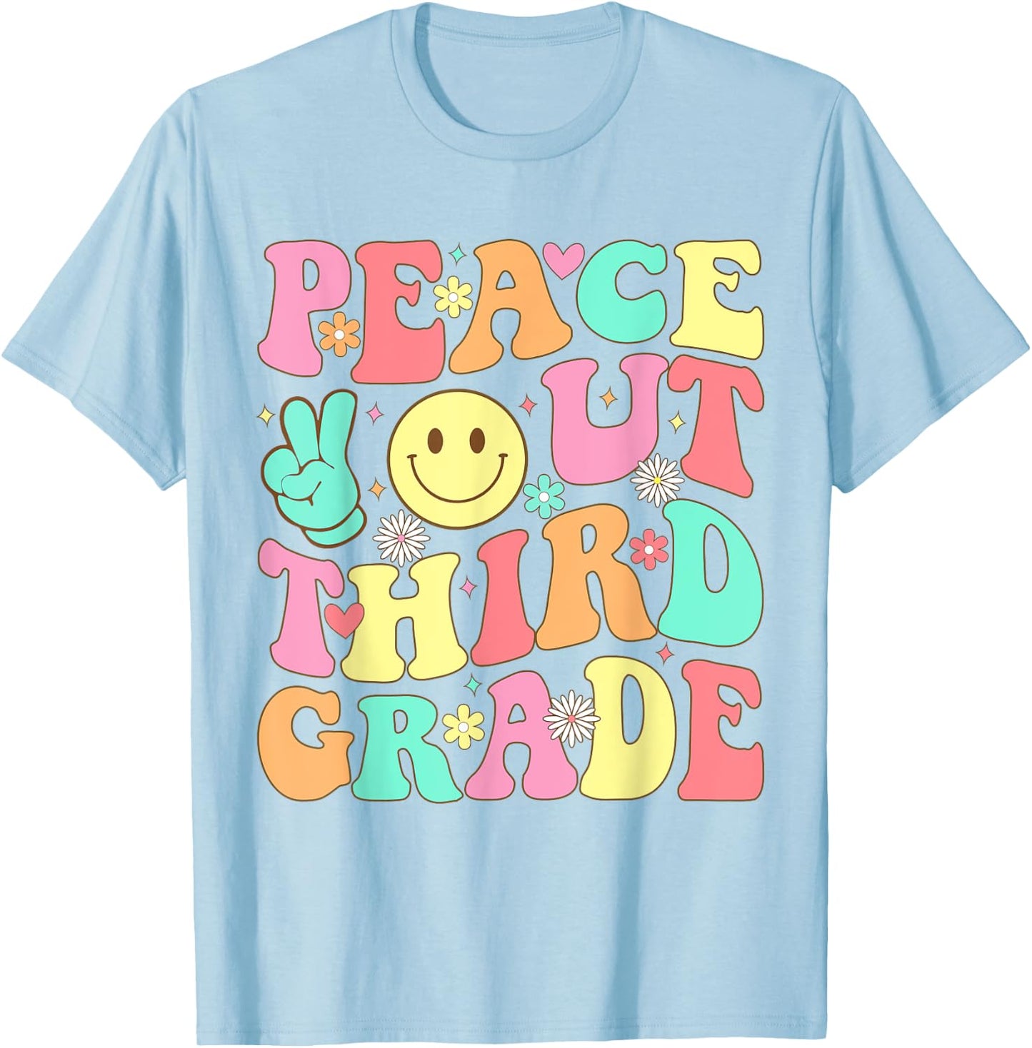 Peace Out Third Grade Groovy 3rd Grade Last day of school T-Shirt - T-Shirt | Light Blue