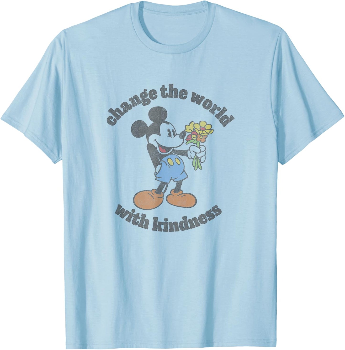 Disney Mickey With Flowers Change The World With Kindness T-Shirt - T-Shirt | Light Blue