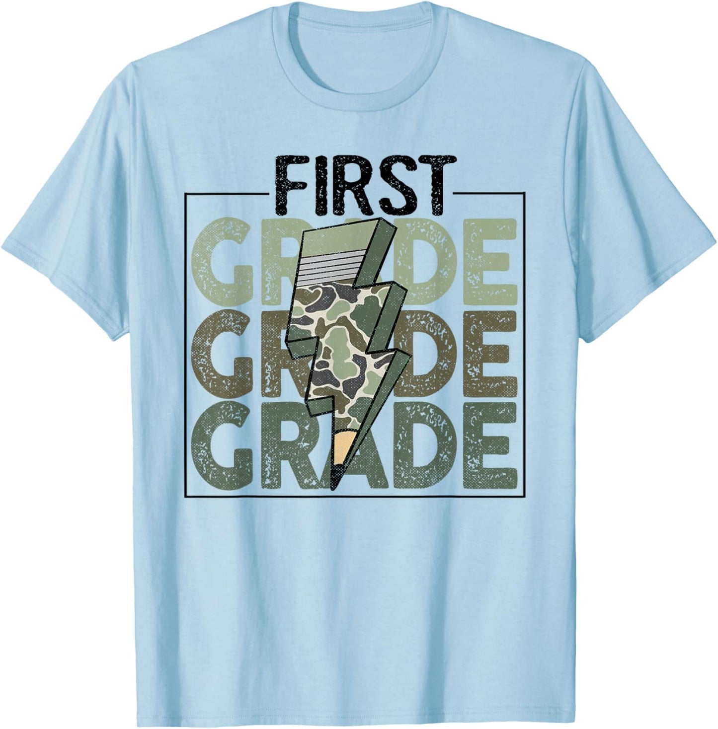 First Grade Boys Camouflage Camo Military 1st Day of School T-Shirt - T-Shirt | Light Blue