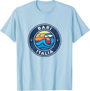 Bari Italy Vintage Nautical Waves Design T-Shirt - T-Shirt | Light Blue