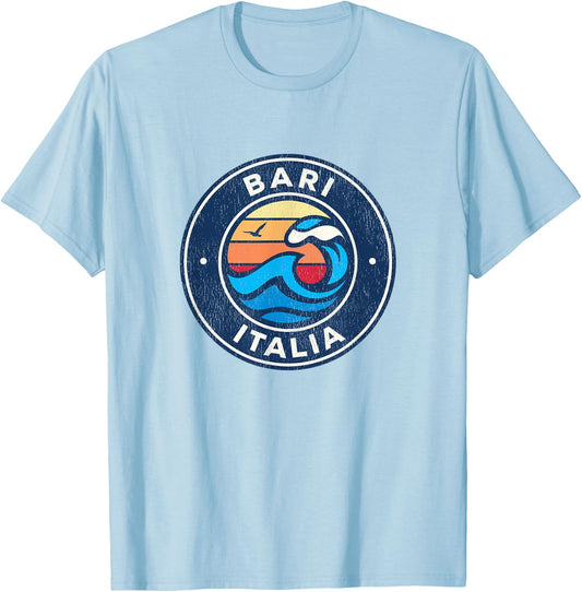 Bari Italy Vintage Nautical Waves Design T-Shirt - T-Shirt | Light Blue