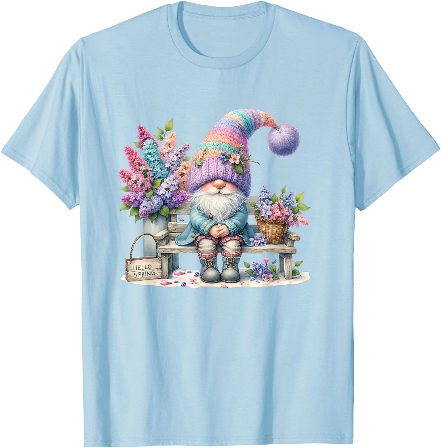 Cute Gnome For Girls Lilac Lavender Decor Hello Spring T-Shirt - T-Shirt | Light Blue