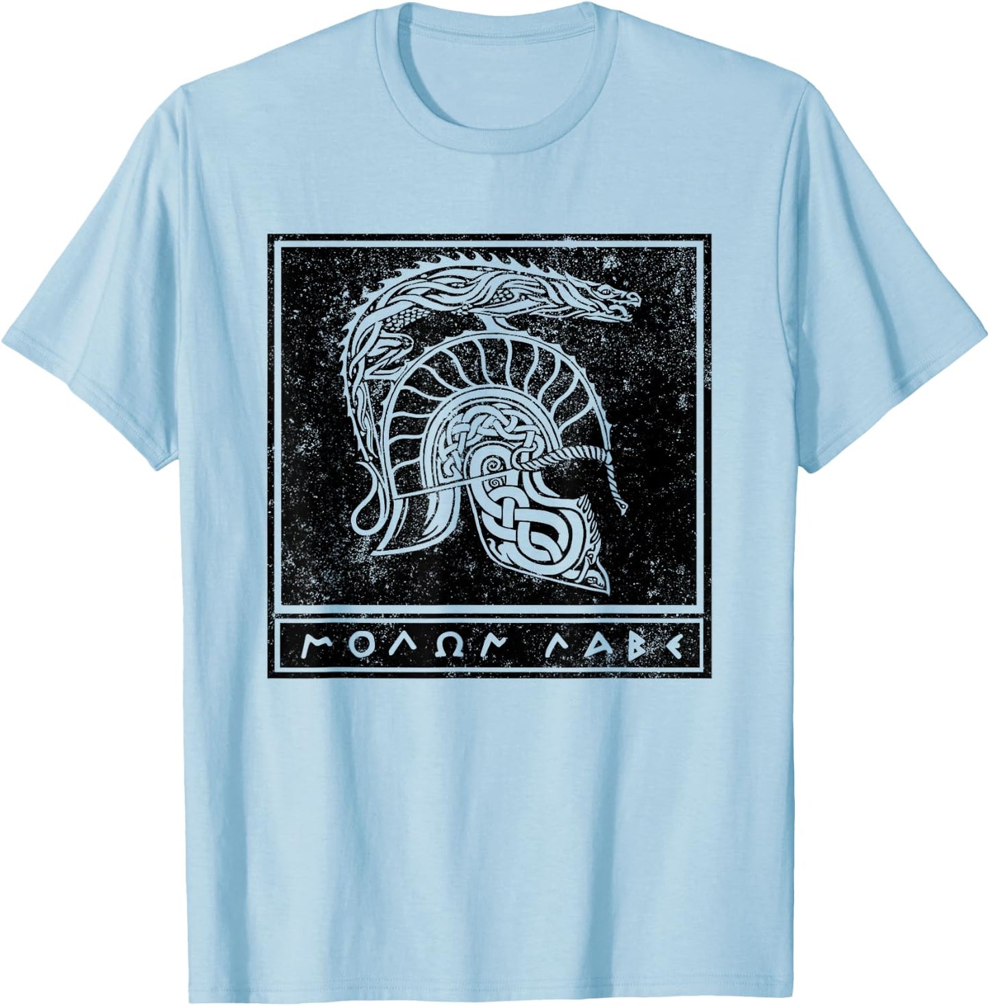 Distressed Molon Labe Celtic Tribal Spartan Warrior Helmet T-Shirt - T-Shirt | Light Blue