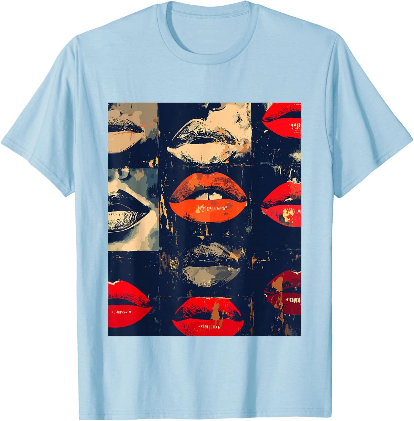 Beautiful Kissing Lips with Red Lipstick Men, Women, Girls T-Shirt - T-Shirt | Light Blue