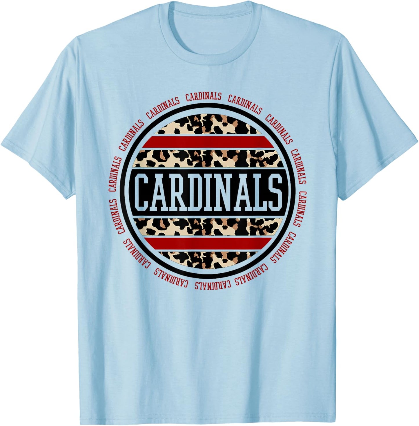 Cardinals School Spirit Leopard Print Teacher Gift T-Shirt - T-Shirt | Light Blue