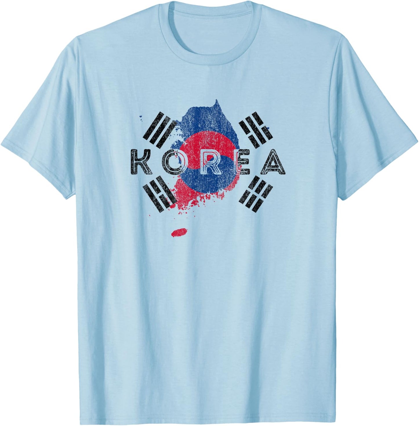 Korean Map and Flag - Unique Korea Word Art Souvenir T-Shirt - T-Shirt | Light Blue