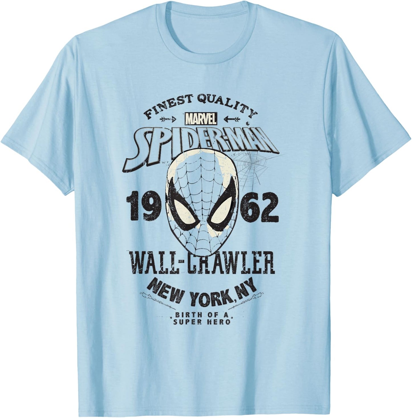 Marvel Spider-Man 1962 Birth Of A Super Hero Big Retro Logo T-Shirt - T-Shirt | Light Blue