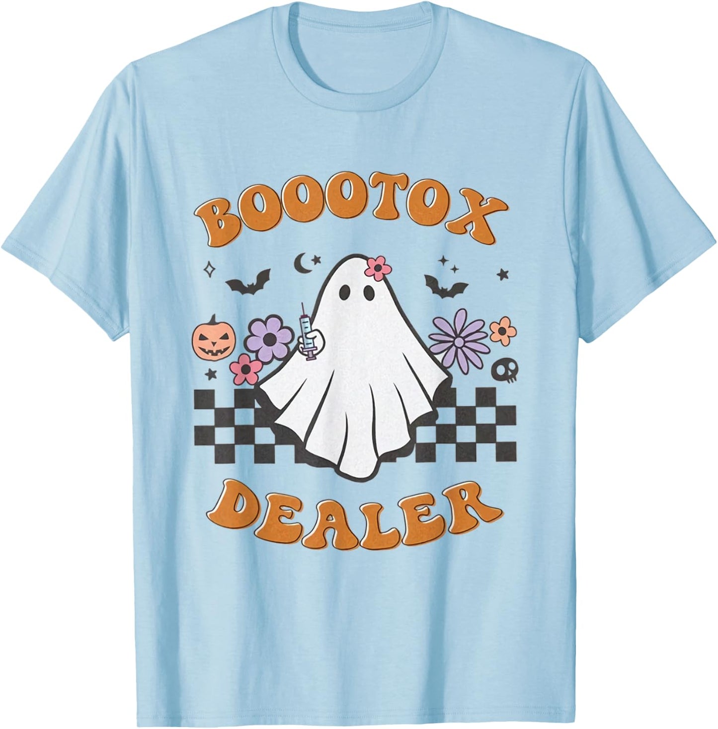 Nurse Injector Halloween Retro Botox Dealer Ghost Pumpkin T-Shirt - T-Shirt | Light Blue