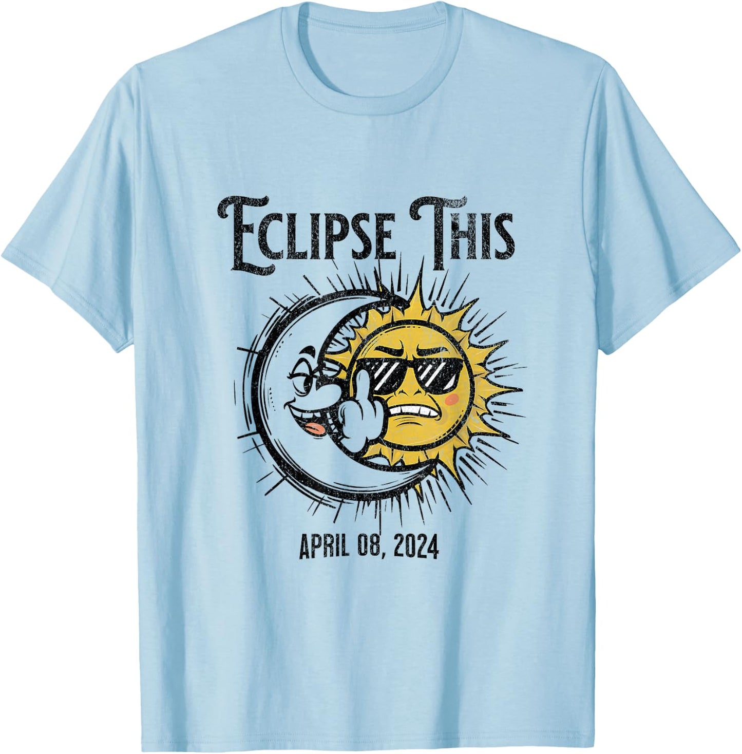 Funny Solar Eclipse 2024 Distressed T-Shirt - T-Shirt | Light Blue