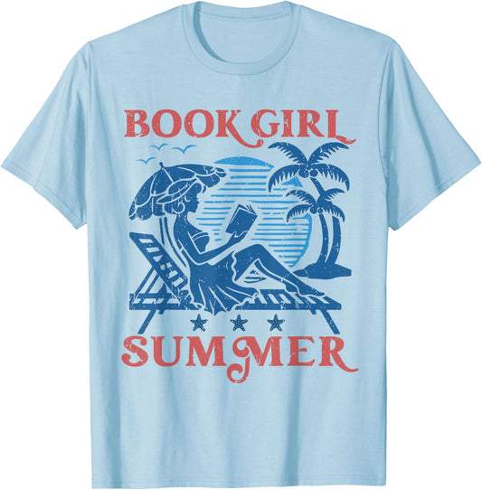 Women Vintage Book Girl Summer Bookish Vacation Funny Reader T-Shirt - T-Shirt | Light Blue