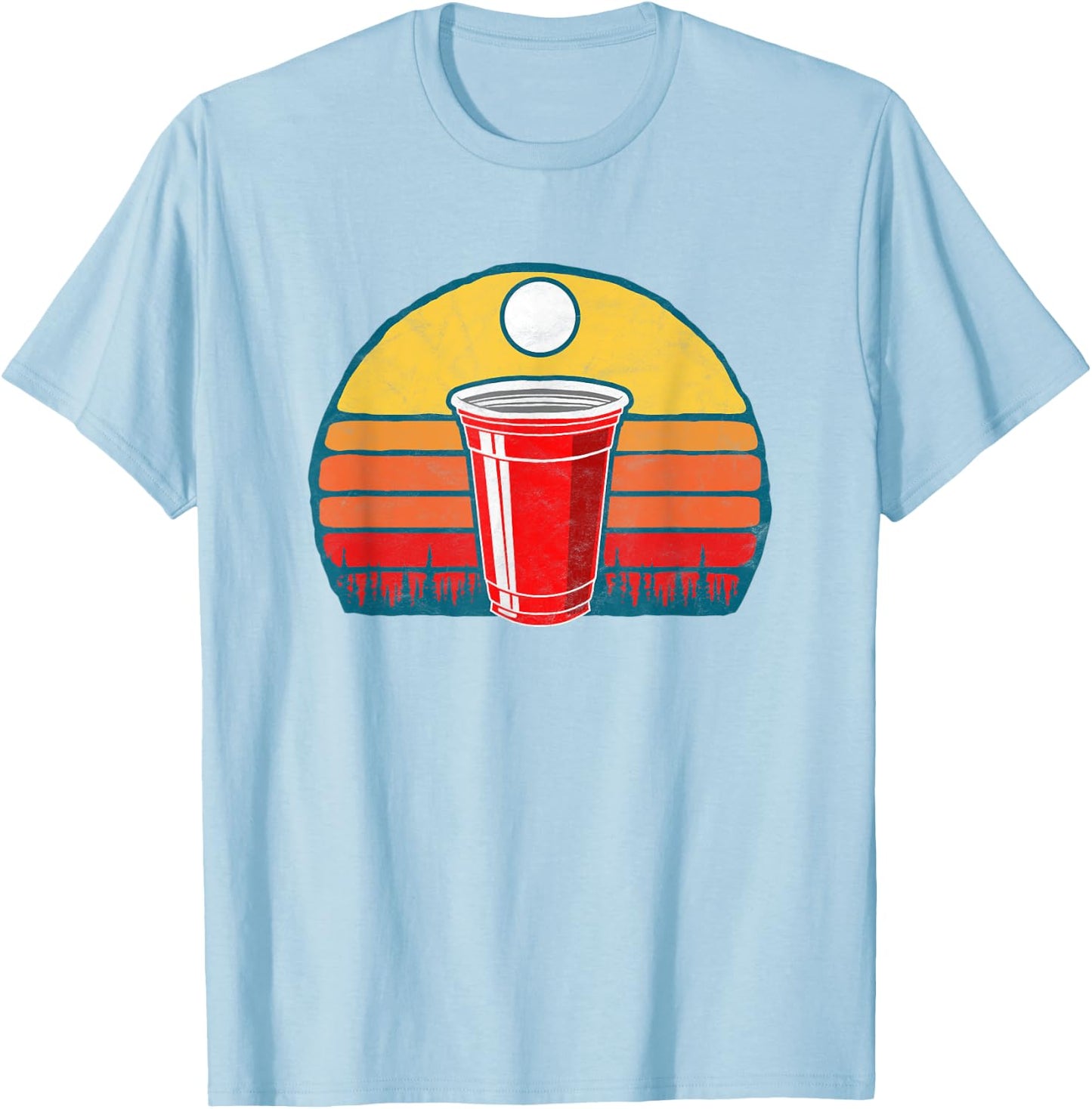 Vintage Red Plastic Cup & Beer Pong Ball Funny Minimalist T-Shirt - T-Shirt | Light Blue