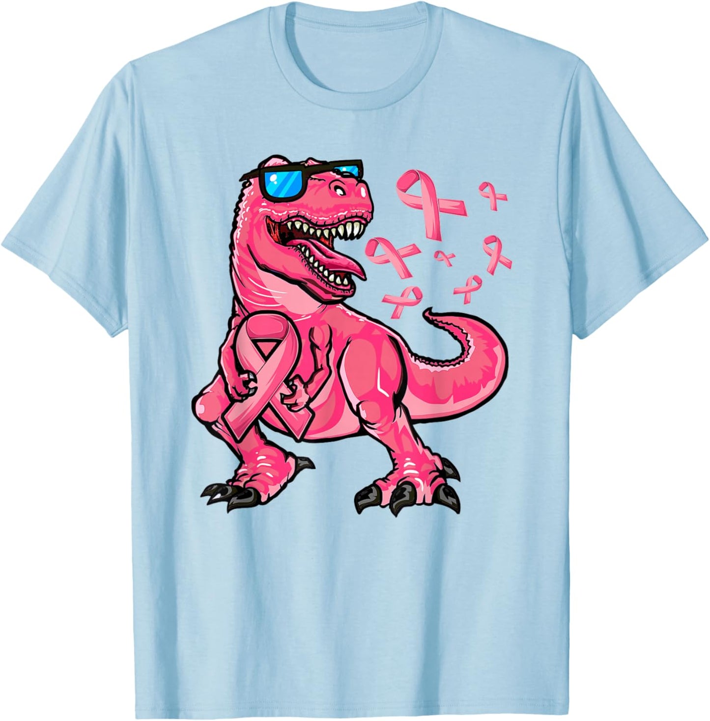Boys Breast Cancer Awareness, Breast Cancer T-Rex Dinosaur T-Shirt - T-Shirt | Light Blue